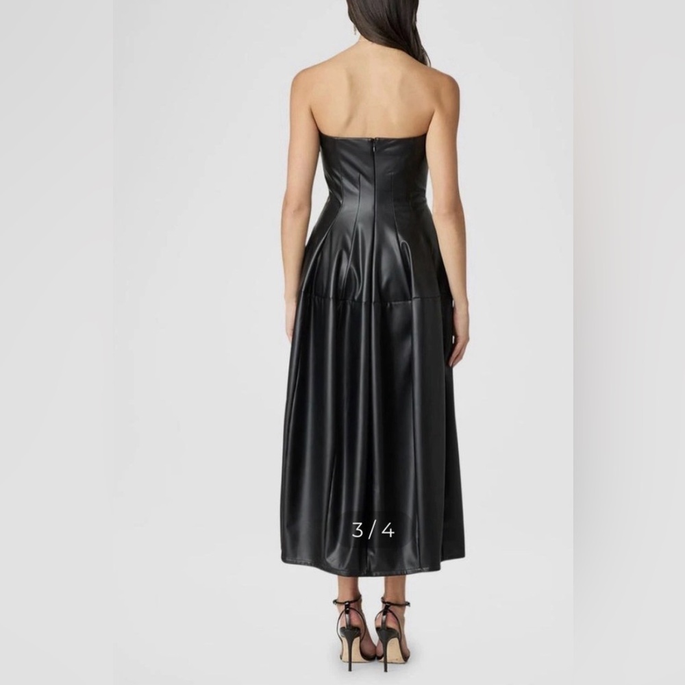 Shoshanna Celia Midnight Black Faux Leather Midi Dress size 6 NWT - Picture 2 of 11